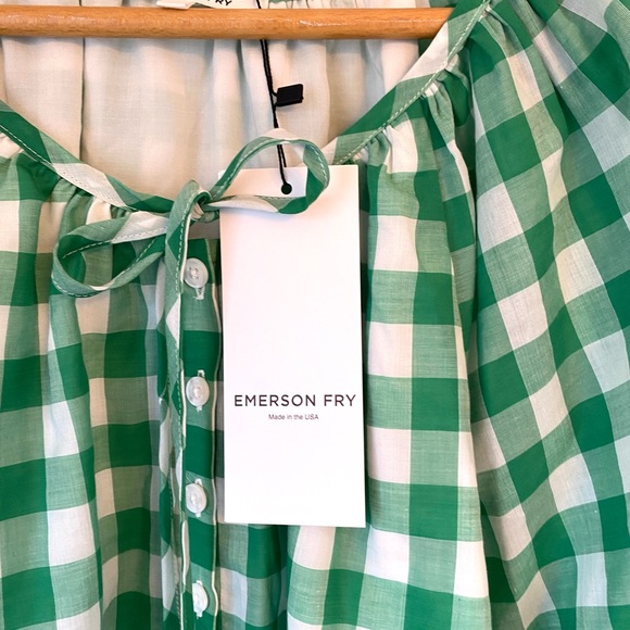 NWT Emerson Fry Green & White Gingham Peasant Top. Size small. - Picture 3 of 13